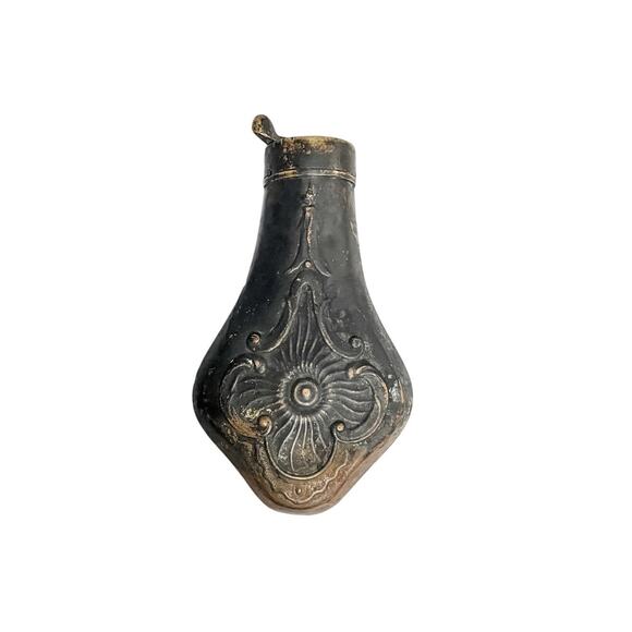 Antique 19th Century Copper Powder Flask Embossed Design - Picture 1 of 7